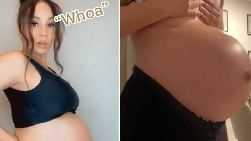 Mum-to-be captures moment her baby bump 'dropped'