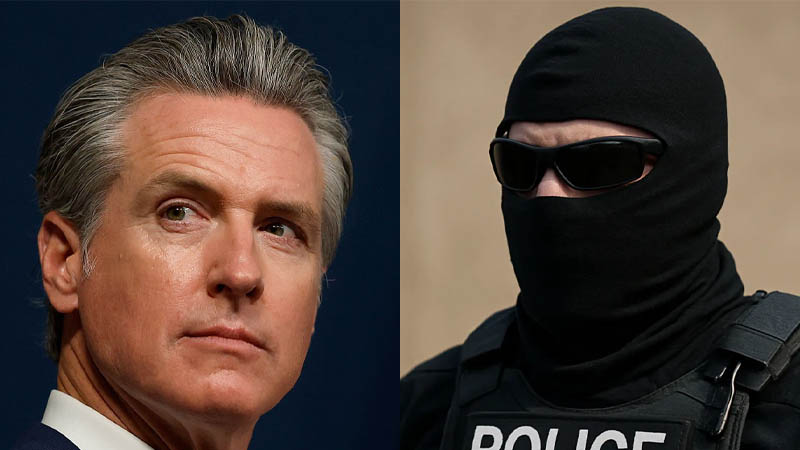 Newsom and ice agents wearing mask