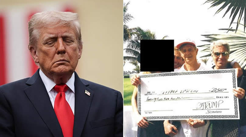 Trump and Jeffrey Epstein holding check