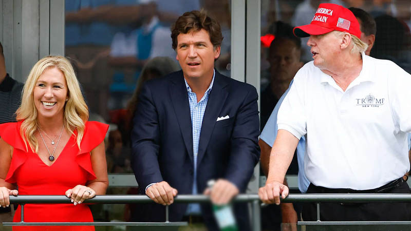 Marjorie Donald Trump and Tucker Carlson photos