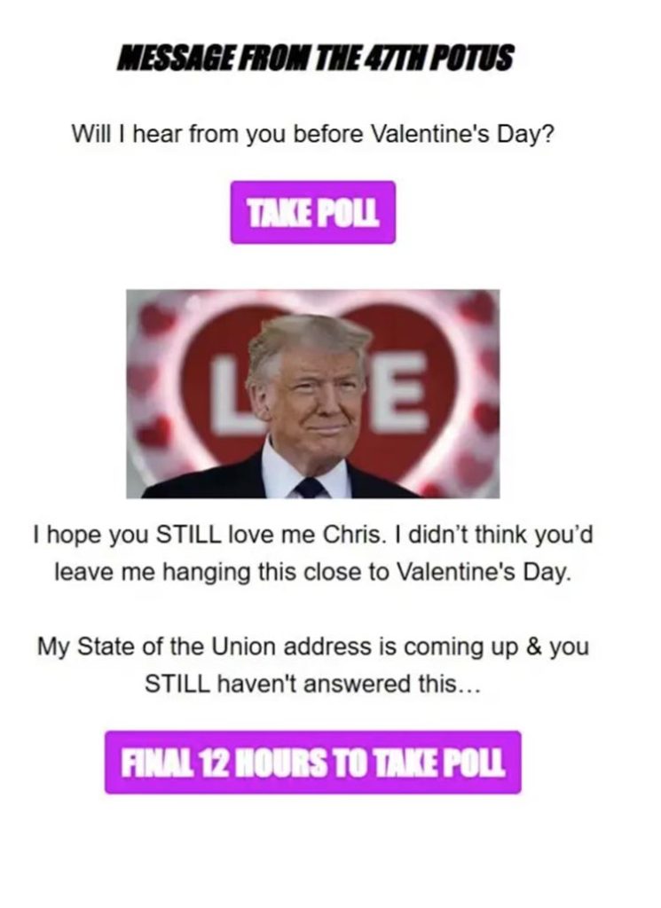Trump sent romantic fundraising email