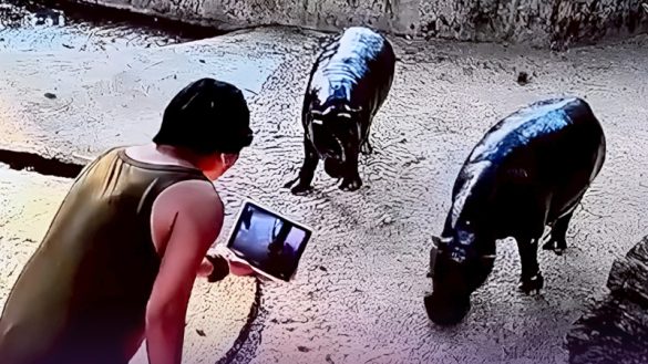 A Thai zoo said police has arrested a man after he entered the enclosure of Moo Deng, the viral pygmy hippo (@zaibi0117/X)